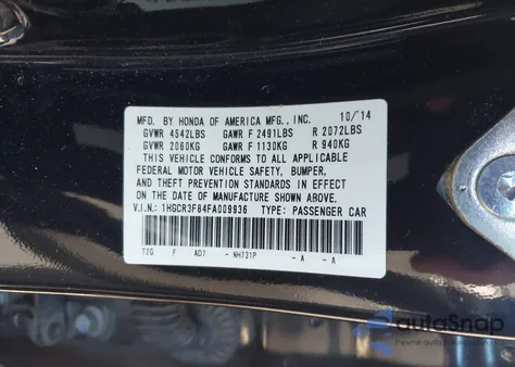 2015 Honda Accord Ex-L V-6 из США, поврежденный, VIN 1HGCR3F84FA009936